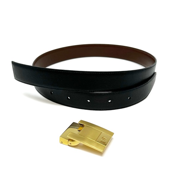 S.T. Dupont Paris Men’s Reversible Black Brown Leather Belt Size 33 Gold Buckle - Picture 7 of 11